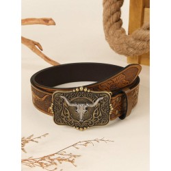 Ceinture réglable, en cuire veritable, qualité superieur, marron, avec boucle métal