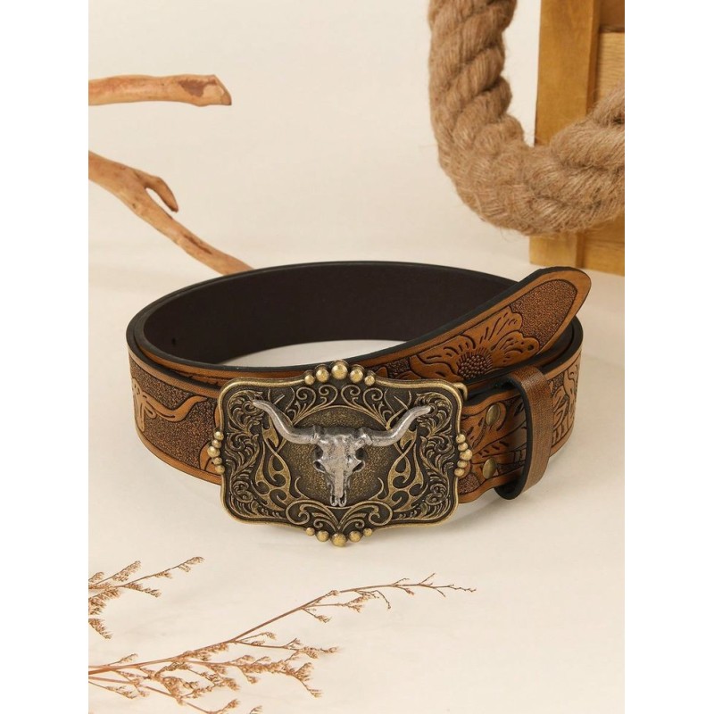 Ceinture réglable, en cuire veritable, qualité superieur, marron, avec boucle métal