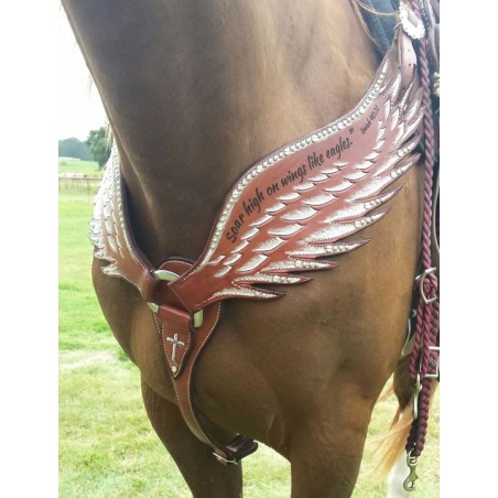 Collier de Chasse Western en Cuir avec Ailes Gravées