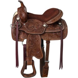 Selle Western de Travail en Cuir Repoussé Floral